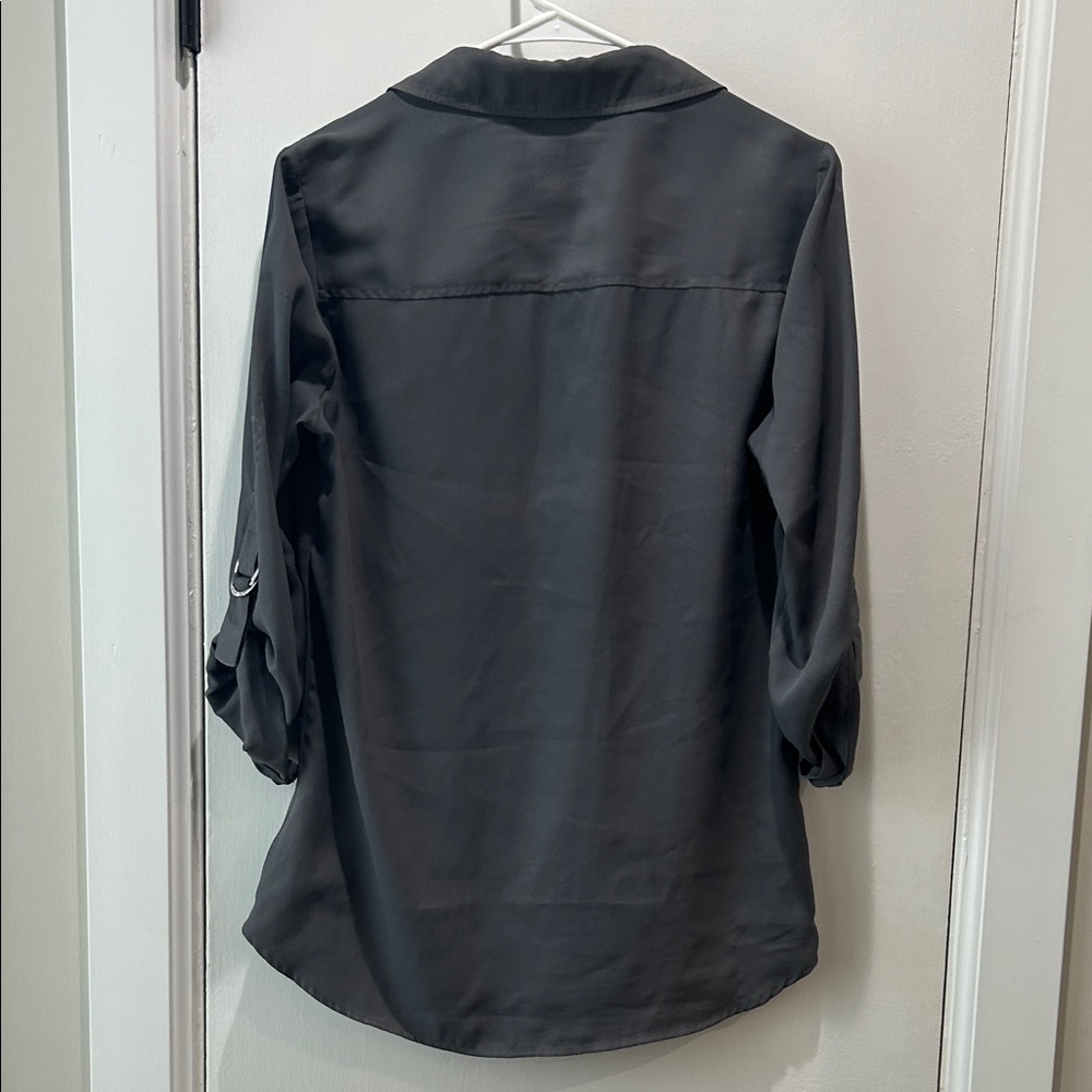 Olive Gray Zip-Up Blouse - Picture 2 of 10